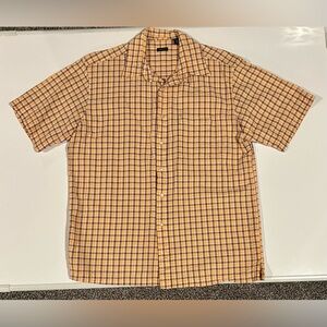 Van Heusen Men's Yellow and Blue Checkered Short Sleeve Shirt, L, 16-16.5 neck
